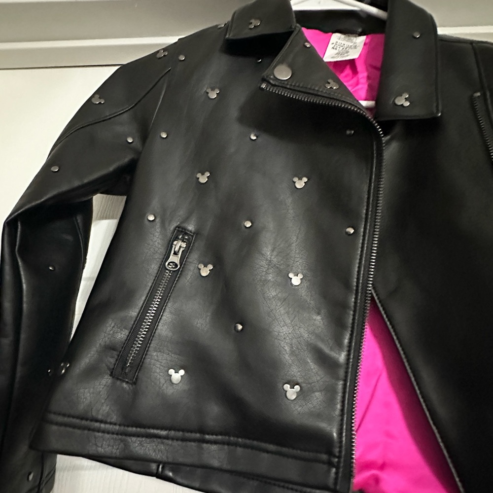 Disney Black Biker Moto Jacket (Faux Leather) with Mickey Mouse Stud Details